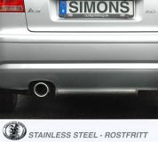 Simons Edelstahl Sport Auspuffanlage 1x100 mm rund für Audi A3 ( 8P ) 2.0 TFSi 200 PS Baujahr 2004-