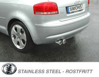 Simons Edelstahl Sport Endschalldmpfer 2x80 mm rund fr Audi A3 ( 8P ) 2WD 1.6/1.6FSi/2.0FSi/1.9TDi/2.0TDi Baujahr 03-
