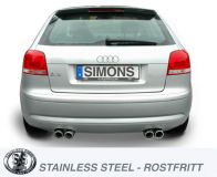 Simons Edelstahl Duplex Sport Endschalldmpfer 2x80 mm rund fr Audi A3 ( 8P ) 2WD 2.0 TFSi 200 PS Baujahr 2004-