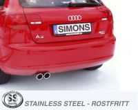 Simons Edelstahl Sport Endschalldmpfer 2x80 mm rund fr Audi A3 ( 8P ) Quattro Sportback 2.0 TFSi 2005-