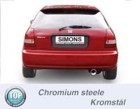 Simons Chromstahl Sport Auspuffanlage 1x100mm rund Honda Civic Flieheck 3/5 Trer 1.5-1.6 Baujahr 92-00 mit 2-Loch-Flansch