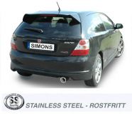 Simons Stainless steel Exhaust system 1x100mm round Honda Civic 2.0i C-TEC Type R 200hp Model 02-