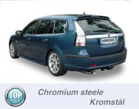 Simons Chromstahl Sport Auspuffanlage 1x85/150mm flachoval Saab 9-3 1.8T/2.0T SportLimousine/SportCombi/Cabriolet Baujahr 2003-2011
