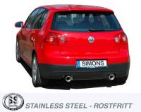 Simons Edelstahl Duplex Sport Auspuffanlage 1x100 mm rund Golf V/VI 2.0 TFSi 200 PS/230PS Baujahr 2004-