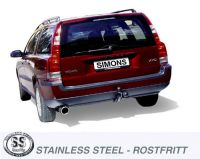 Simons Edelstahl Sport Auspuffanlage 1x100mm rund Volvo V70N Turbo 2WD 2.0T/2.4T/2.5T/T5/2.4D/2.5D/D5 Baujahr 01-5/04